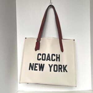 Coach Relay Tote CH765 Chalk White Pebbled Leather Large Carryall Coach Graphic